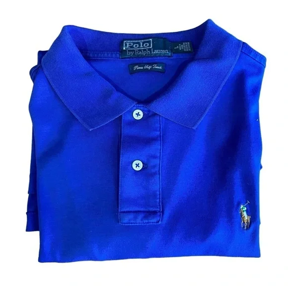 Polo Ralph Lauren collared pol0 shirt  L Blue Pima soft touch cotton small horse - Picture 4 of 6